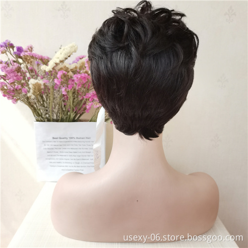 Dropshipping Short Human Hair Pixie Cut Wigs Cheap Brazilian Hair Wavy Short Wigs For Black Women